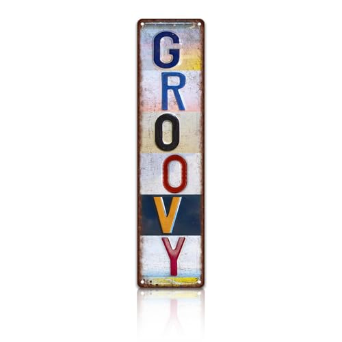 Vintage Groovy Wall Decor Street Signs Home Bar Coffee Metal Tin Signs 4 x 16 Inches - color: Groovy