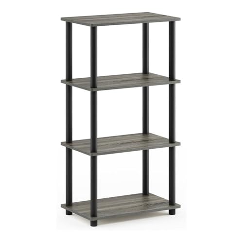 Furinno Turn-N-Tube No Tool 4-Tier Storage Shelf, Narrow, French Oak Grey/Black - color: French Oak Grey/Black, size: 4-Tier Round Tube