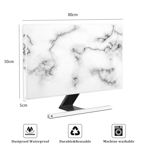 Fashion Gray Marble Waterproof 32 Inch Anti-Static Dustproof LCD/LED/HD Abstract Texture 32 Inch TV Cover with Creative Design Anti-Static Dustproof Protective Dust Covers for TV - color: white and gray, size: 32 Inch