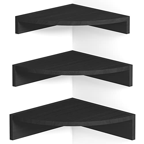 Alsonerbay Black Corner Shelf Wall Mount, Set of 3 Floating Shelves for Wall Storage and Display, Rustic Wood Shelves for Bedroom, Living Room, Bathroom, Entryway, Garage - color: Black, size: Set of 3