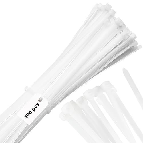 Bolt Dropper 12-Inch White Zip Ties - 100-Pack Reusable Heavy Duty Wire and Cable Ties - Durable Self-Locking Nylon with 120 lbs Tensile Strength - UV and Temperature Resistant for Indoor and Outdoor - color: White, size: 12" 120lb