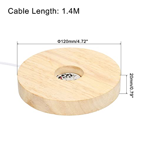 PATIKIL Wooden LED Light Base Stand, Round Wooden 4.72" Dia Multicolored Lights Display Pedestals with Remote Control for Crystal Glass Art Decorations, Wood