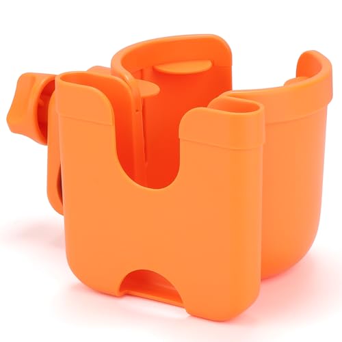 Accmor Stroller Cup Holder with Phone Holder, Bike Cup Holder, Universal Cup Holder for Uppababy Nuna Doona Strollers, 2-in-1 Cup Holder for Walker, Wheelchair, Scooter - color: All Orange