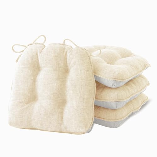 IPYNBAP Chair Cushions Set of 4, 4" Outdoor & Indoor Seat Cushions with Ties, Non Slip, Memory Foam Chair Pads for Dining, Kitchen, Office, Patio Furnitures, 15.5" x 15.5", Beige - color: Cream, size: 15.5" x 15.5" x 4"