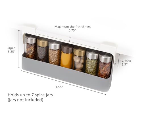 Joseph Joseph Spice Rack Organizer - Under-Shelf Kitchen Cabinet Storage Solution for Spices, Grey