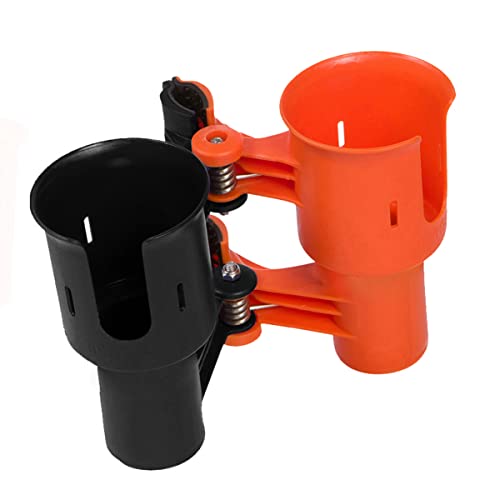 ROBOCUP, (Orange & Black), Patented Clamp On Boat Cup Holder |Multifunction Dual Drink Caddy for Fishing Poles, Tools, Net, Gaff |Portable Storage for Boating, Beach, Umbrellas, Golf Carts, Strollers - color: Black & Orange, size: Standard Spring