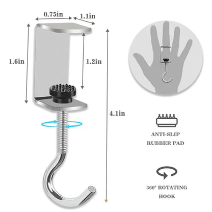 Adjustable Metal Table Hooks for Hanging Purses and Headphones on the Desk at Home and Office, 2-Pack - size: 2 Pack