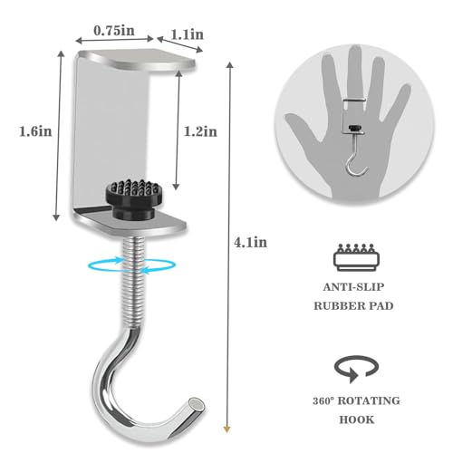 Adjustable Metal Table Hooks for Hanging Purses and Headphones on the Desk at Home and Office, 4-Pack - size: 4 Pack