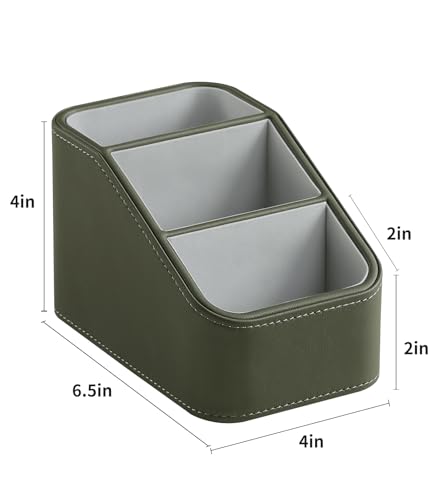 PU Leather Remote Control Holder, Small Desk Organizer Office Supply Bedside Caddy for Nightstand End Table Couch, Pen Remote Organizer with 3 Compartments (Green) - color: Green