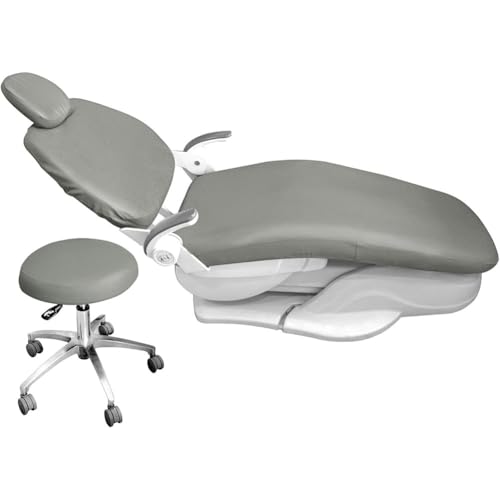 4Pcs/Set Dental Chair Covers, Dental PU Leather Unit, Waterproof PU Leather Protective Dental Full Chair Covers Elastic Stylish Dental Chair Seat Cover, Headrest Backrest Protector, Denti(Color:Grey) - color: Gray