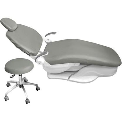4Pcs/Set Dental Chair Covers, Dental PU Leather Unit, Waterproof PU Leather Protective Dental Full Chair Covers Elastic Stylish Dental Chair Seat Cover, Headrest Backrest Protector, Denti(Color:Grey) - color: Gray