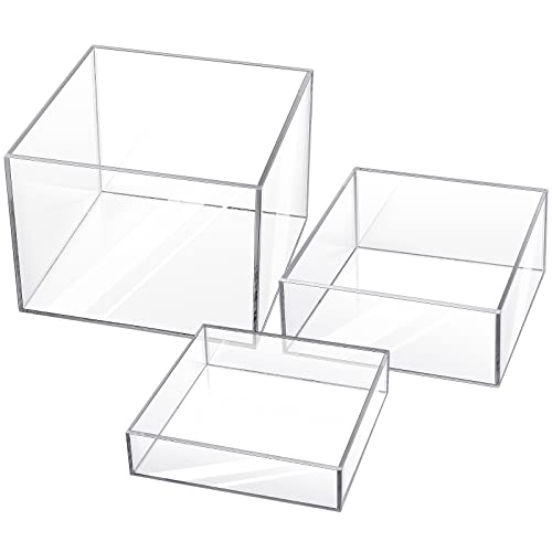 Set of 3 Acrylic Display Risers - Acrylic Boxes & Cubes - 5 Sided with Hollow Bottoms - Display Stand for Collectibles (Clear) - color: Clear