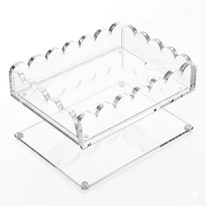 Scalloped Acrylic Tray with Magnetic Mat - 7x5 inch Photo Display Tray, Customizable Vanity Tray for Bathroom Counter, Home Office Desk Organizer, Outdoor Serving Tray, Catchall for Jewelry & Keys - size: 7" x 5" x 2"