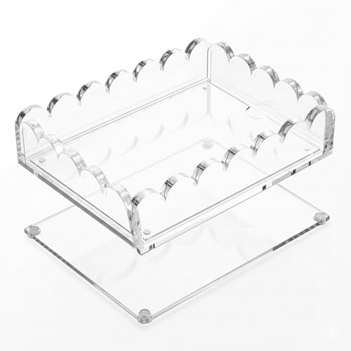 Scalloped Acrylic Tray with Magnetic Mat - 7x5 inch Photo Display Tray, Customizable Vanity Tray for Bathroom Counter, Home Office Desk Organizer, Outdoor Serving Tray, Catchall for Jewelry & Keys - size: 7" x 5" x 2"