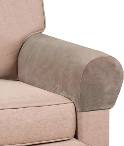 Soft Polyester Sofa Armrest Covers - Comfortable, Scratch Resistant, One Pair for Square/Curved/Reclining Armrests,Taupe - color: Taupe