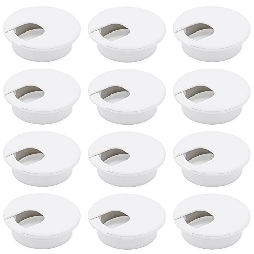 12 Pack 2 Inch Desk Grommet Kit Wire Cable Hole Cover Organizer Plastic Cover for Office Cord Management (White) - color: White