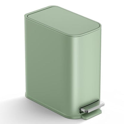 TIPGO Small Bathroom Trash Can with Lid Soft Close, Step Pedal, 1.3 Gallon / 5 Liter Stainless Steel Slim Garbage Can for Office, Diaper Waste Basket with Removable Inner Bucket (Green) - color: Green