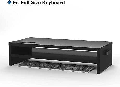 BONTEC Wood Monitor Stand Riser, 2-Tier Desktop Organizer with Storage, Ergonomic Computer Stand for Desk, Cable Management, Cellphone Holder, 21.3 Inch Shelf, Black - color: Black, size: 21.3 Inch