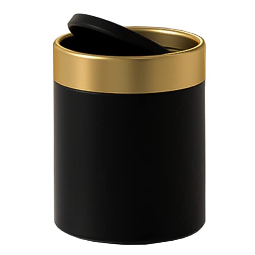 Mini Trash Can with Lid, Metal Small Tiny Mini Trash Bin Can, Mini Countertop Trash Cans for Desk Car Office Kitchen, Swing Top Trash Bin 1.5 L/0.40 Gal (Black) - color: Black