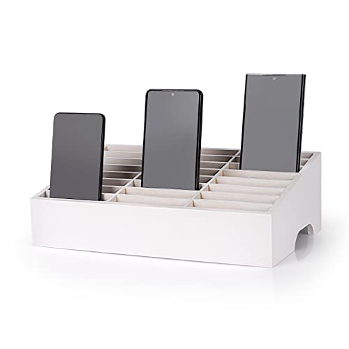 24-Grid Wooden Cell Phone Holder Desktop Organizer Storage Box for Classroom Office (White 24-Grid) - size: White 24-Grid