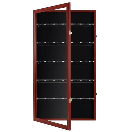 DisplayGifts 60 Souvenir Spoon Tea Spoon Display Case Rack Holder Wall Cabinet Collection Frame with UV Protection, Lockable Door (Cherry Finish) - color: Cherry Finish