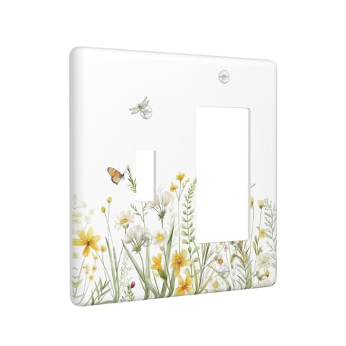 Colorful Wildflowers Dragonfly Butterfly Floral Outlet Covers 1 Toggle 1 Rocker Combination Decorative Wall Plate Electrical Switch Plates Light Switch Cover Plate for Bedroom Living Room Decor - color: Colorful Wildflowers Dragonfly Butterfly Floral, siz