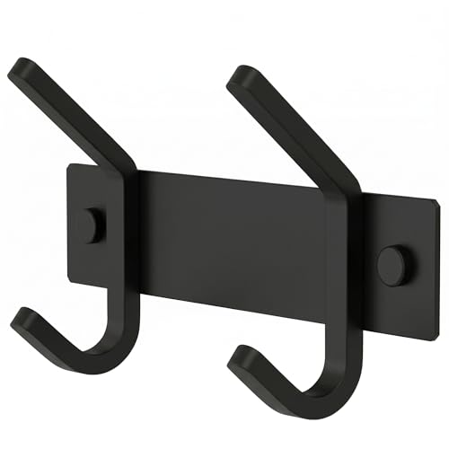 Coat Rack Wall Mount – 6 Inch Stainless Steel Small Hook Rail with 2 Double Coat Hooks for Hanging – Wall Mounted Entryway Organizer for Coats, Hats, Bags, Towels, Robes, Bedroom or Bathroom - Black - color: Black, size: 2 Hooks - 1 Pack
