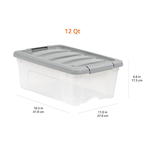 Amazon Basics Plastic Storage Containers with Secure Latching Lids, Stackable Organization Bins, Clear/Grey, 12 Quart, Set of 6 - size: 12 Qt. - 6 Pack