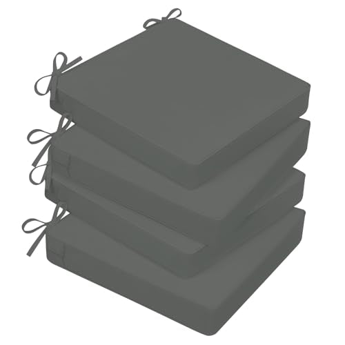 Basic Beyond Outdoor Chair Cushions for Patio Furniture, Waterproof Outdoor Seat Cushions Set of 4 18 x 18, Patio Chair Cushions Set of 4 with Ties and Handle, Dark Grey - color: Dark Grey, size: 18x18x3