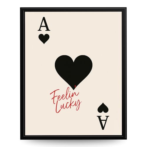 InkFlow Posters Vintage 'Feeling Lucky' Heart Poker Wall Poster - Trendy Retro Poster for Room, Bedroom, Dorm, Hallway Decor - Classic Card Game Picture Print - 18x24 Unframed Canvas Print - color: Style-01, size: 18"L x 24"W
