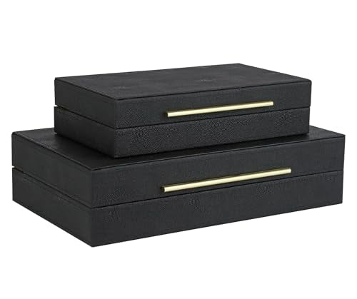 HofferRuffer Faux Leather Decorative Boxes Set of 2, Large Nesting Keepsake Box Accessory Organizer Jewelry Organizer with Hinged Lid, Stacking Storage Box Container for Home or Office (Black) - color: Black