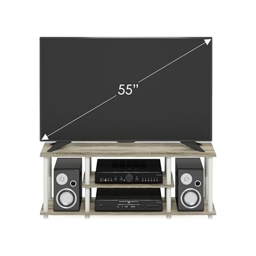 Furinno Turn-N-Tube No Tools 3D 3-Tier Entertainment TV Stand up to 50 inch TV, Round Tubes, Oak - color: Oak/White, size: 50 inch