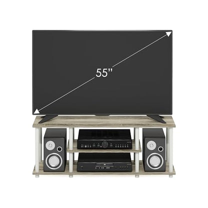 Furinno Turn-N-Tube No Tools 3D 3-Tier Entertainment TV Stand up to 50 inch TV, Round Tubes, Oak - color: Oak/White, size: 50 inch