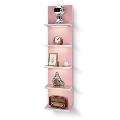 5 Tier Pink Wall Shelf Unit, Pink Shelves, Wall Shelves for Bathroom,Bedroom, Vanity Shelves, Wall Mount Vertical Lack Shelf with led - color: Pink