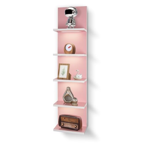 5 Tier Pink Wall Shelf Unit, Pink Shelves, Wall Shelves for Bathroom,Bedroom, Vanity Shelves, Wall Mount Vertical Lack Shelf with led - color: Pink