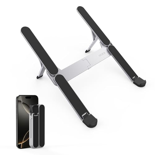 【Innovative & Ultra Compact】SODI Foldable Laptop Stand for Desk, Lightweight Portable Tablet Holder for Business Travel, Cafe, 6 Level Height Adjust Computer Holder for MacBook, Tablet 10-16", Silver - color: Gray-silver, size: Bi-Fold