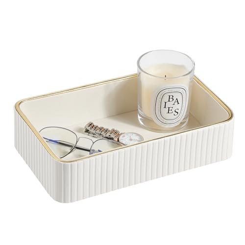 Desk Organizer Tray, PU Leather Nightstand Organizer Perfume Valet Tray for Men Women, Decorative Vanity Trays Trinket Dish Key Bowl for Entryway Bedside Table (Ivory, Small) - color: Ivory, Small