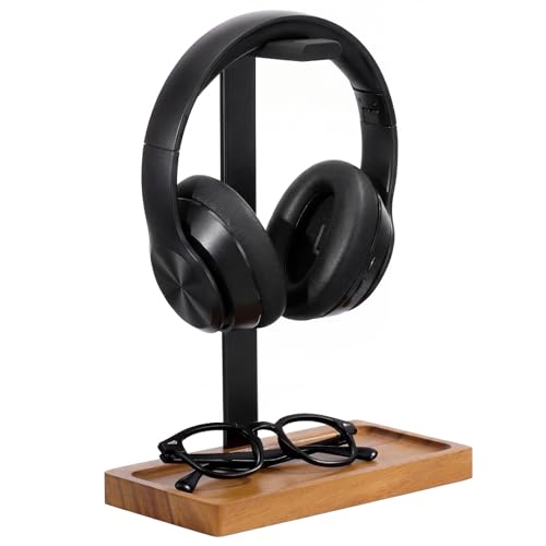 Wood Headphone Stand, Walnut Headset Stand for Desk, Universal Headphone Holder with Storage Base for Gaming, Music Headsets(Light Brown) - color: Light Brown