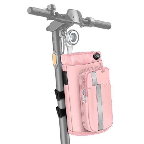 FINPAC Cup Holder for Bike, Universal Water Bottle Holder with Phone Pockets for Stroller Walker Golf Cart Rollator and Scooter, Outdoor, Biking - Pink - color: Pink