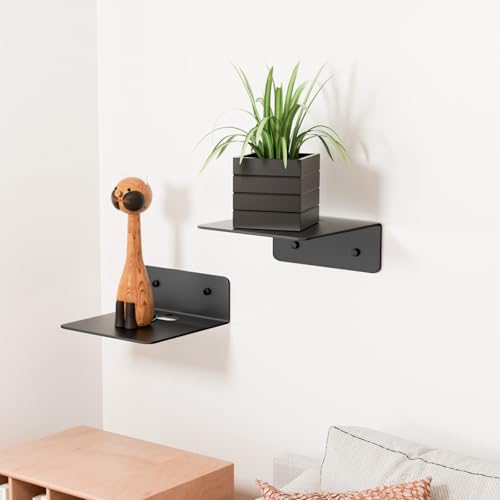Wisfame Small Floating Shelves for Wall, 5 Inch Metal Wall Shelves - Adhesive Installation, Display Ledges Set of 2, Perfect for Echo, Cameras, Mini Decor, Funkos, Figurines (Black) - color: Black, size: 4.9" x 4.9"-2PCS