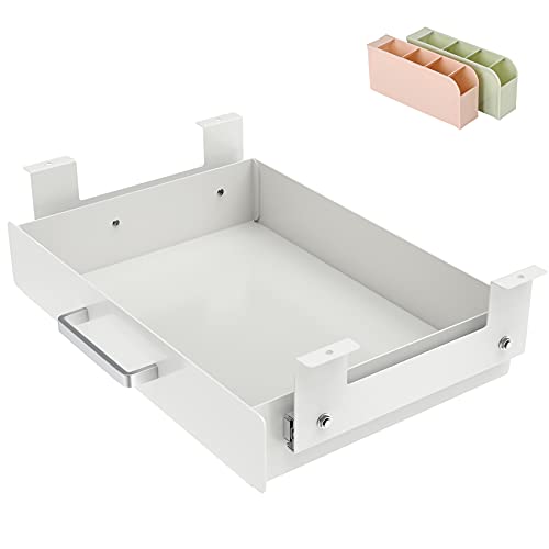 Gome Under Desk Pull-Out Drawer - Storage Organizer Office Mounted, Easy Slide-Out Pencil Drawer for Saving Space, Ideal for Sit-Stand Workstation (For 1.2" Support Bar Under Desk) - color: White, size: With 1.2" crosspiece