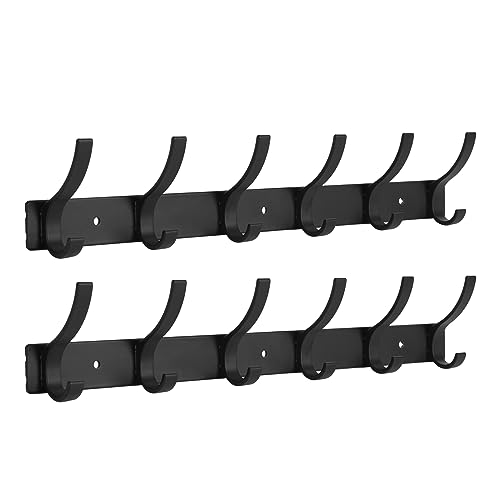 Optish Coat Rack Wall Mount, Wall Hooks for Hanging, Entry Coat Hooks Coat Hanger, Hat Rack Holder for Wall, Key Holder Purse Racks, Towel Rack for Bathrooms (2 Pack, Black) - color: Black, size: 2 Pack-12 Hook