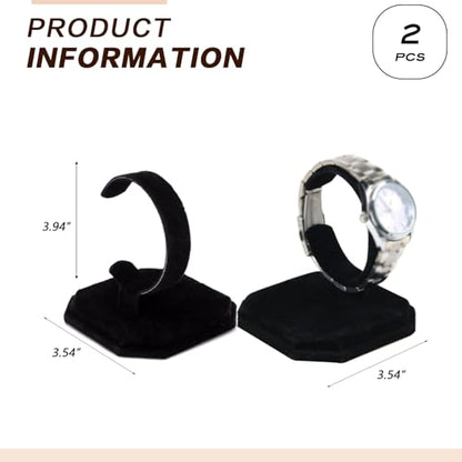 2Pcs Black Velvet Single Watch Display Stand Jewelry Showcase Holder | Fixed metal velvet display rack stores wristwatches and assorted small jewelry for retail counters and home cabinet storage
