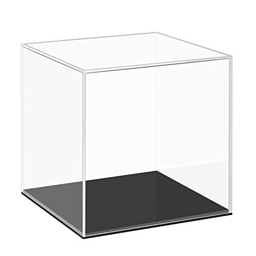 Cliselda Clear Acrylic Display Case with Black Base 4x4x4 inch | Square Acrylic Box Cube Small Storage Containers, Fully Assembled Dustproof Display Box for Collectibles Action Figures - size: 4x4x4 inch