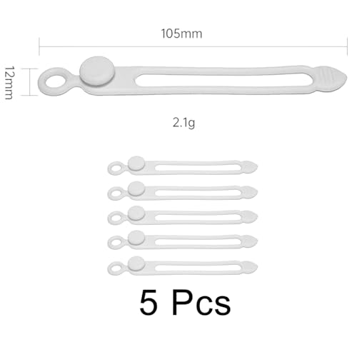 TENOC Silicone Cable Ties 5 Pcs White Reusable Cable Holder Elastic Cord Straps Flexible Wire Organizer for Phone Tablet Charging Cable and Headset or Others - color: White, size: 4.2 Inch 5 Pcs