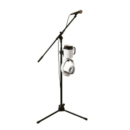 2-in-1 Microphone Stand Cup Holder with Headphone Hanger, Vertical Mount Clamp for Musicians, Studios, Live Performance, Professional Audio Accessories