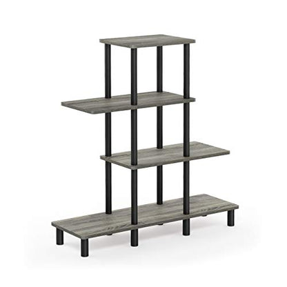 Furinno Turn-N-Tube 4-Tier Design Display Rack, French Oak Grey/Black - color: French Oak/Black, style: 4-Tiers, Ladder