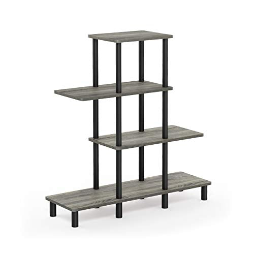 Furinno Turn-N-Tube 4-Tier Design Display Rack, French Oak Grey/Black - color: French Oak/Black, style: 4-Tiers, Ladder