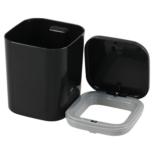 Gloreen 0.5 Gallon Mini Desktop Trash Can, Tiny Plastic ‎Garbage Can with Push Button Lid, Black