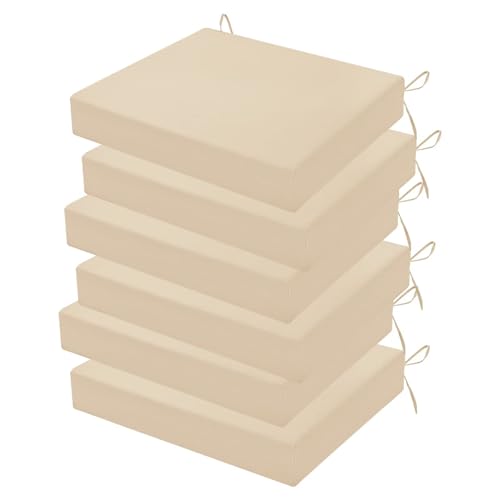 Outdoor Chair Cushions Set of 6, 18.5 x 16 Inch Patio Chair Cushions for Outdoor Furniture, Water Resistant, Non-Slip Ties (Beige) - color: 1 - Beige, size: 18.5x16x3|6 Pack